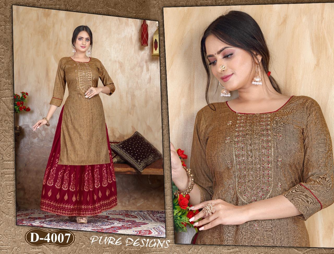 Trendy Sweet Pea Heavy Ethnic Wear Rayon Printed Kurti With Skirt Collection